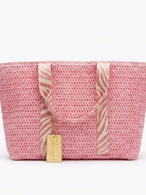 NWT Vintage Havana Pink Woven Beach Tote Bag | Stylish Pool & Travel Bag